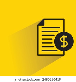 icono de documento financiero con sombra paralela sobre fondo amarillo