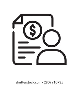 Financial document icon representing a person with a dollar sign on a report or contract