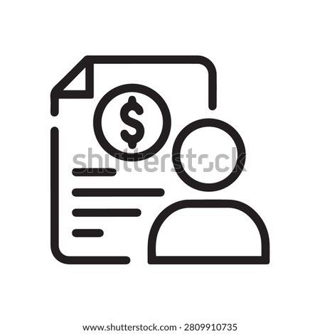 Financial document icon representing a person with a dollar sign on a report or contract