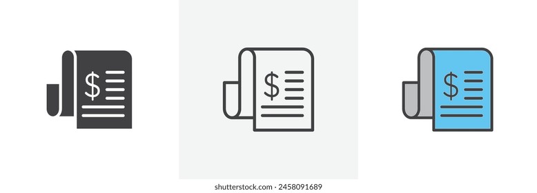 Financial Document Icon Set. Billing Statement Vector Symbol.