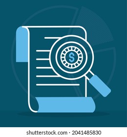 financial document with magnifying glass