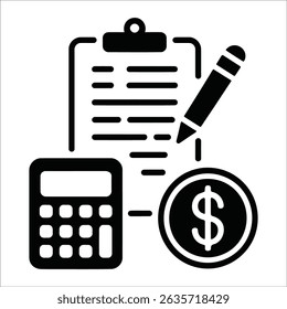 Finanzdokumentverwaltung mit Taschenrechner, Stift und Dollar-Symbol-Symboldesign