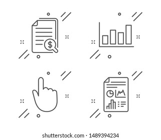 Financial documents, Hand click and Report diagram line icons set. Report document sign. Check docs, Location pointer, Financial market. Growth chart. Education set. Vector