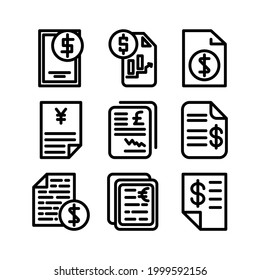 icono de documentos financieros o logotipo símbolo de señas aislado ilustración vectorial - Colección de iconos vectoriales de estilo negro de alta calidad
