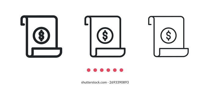 Icono de documentos financieros. Vector de icono de línea delgada