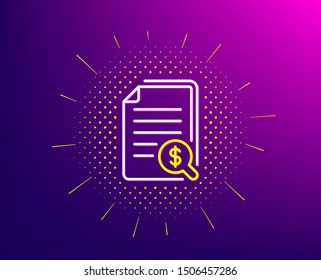 Financial documents line icon. Halftone pattern. Audit or accounting sign. Check finance symbol. Gradient background. Financial documents line icon. Yellow halftone pattern. Vector