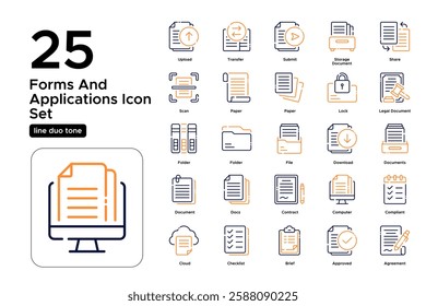 Financial Documents and Paperwork. Bills, Invoices, and Accounting Records. Vector Illustration. Oultine duo tone icon set