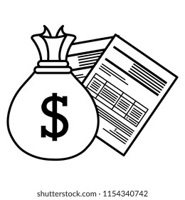 financial documents with sack money