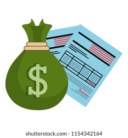 financial documents with sack money