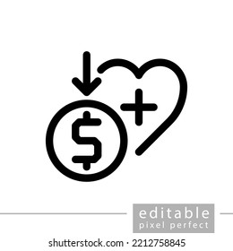 donación financiera, editable, icono perfecto píxel