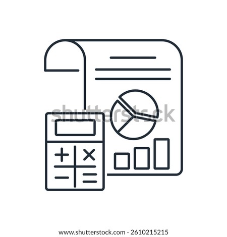 Financial economic analysis document, report. Vector linear icon isolated on white background.