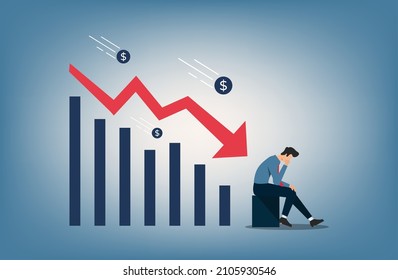 concepto de crisis financiera y económica. Empresario se siente decepcionado con el símbolo de gráfico descendente