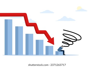 financial and economic crisis concept. Businessman feeling disappointed with descending graph symbol. bankruptcy, unpaid loan debt, investment failure. flat vector illustration on white background.