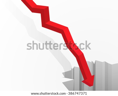 Financial and economic crisis graph concept. Arrow going in to the deep abyss. Isometric vector illustration