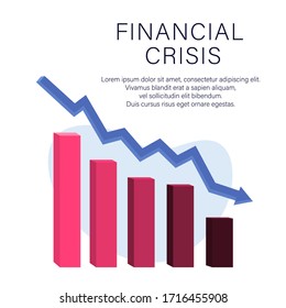 Financial and economic crisis illustration, vector. Coronavirus crisis. Arrow decrease economy stretching rising drop.