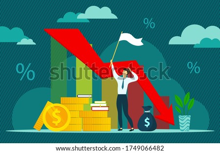 Financial and economic crisis illustration, vector. Coronavirus crisis. Economy stock market crash down. Market fall, Bankruptcy, Budget recession, Investment expenses, Bad economy reduction