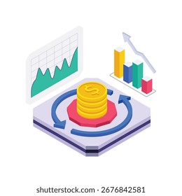Financial Ecosystem isometric vector illustration.