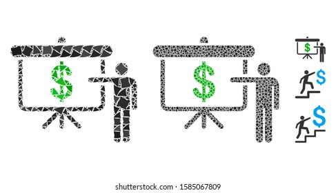Financial education icon mosaic of abrupt elements in different sizes and color tinges, based on financial education icon. Vector abrupt elements are composed into collage.