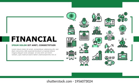 Financial Education Landing Web Page Header Banner Template Vector. Financial Books And Investment, Working Money And Coin Exchange, Finance Calendar And Growth Illustration