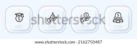 Financial education set icon. Literacy, money, hand, dollar, people, accountant. Business concept. Neomorphism style. Vector line icon for Business and Advertising.