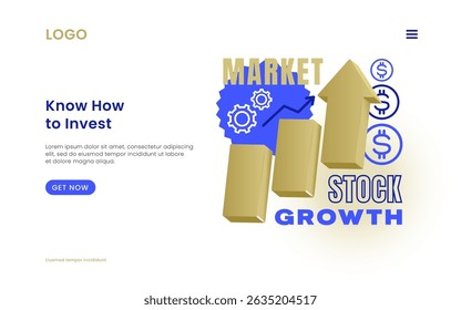 Financial education vector web template. Online Investment creative concept website banner. Finance and money knowledge 3D render style golden brick and infinity sign illustration header. Isolated