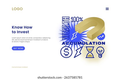 Financial education vector web template. Online Investment creative concept website banner. Finance and money knowledge 3D render style golden brick and infinity sign illustration header. Isolated