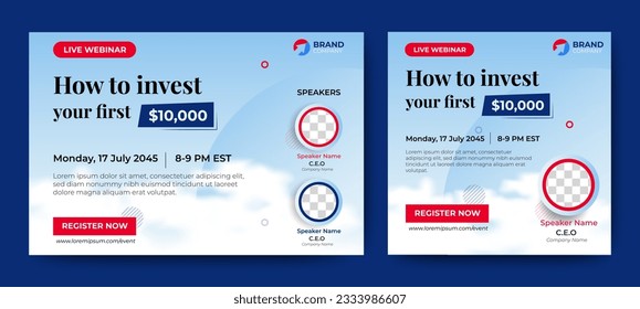 
Financial Educational live webinar banner invitation and social media post template. Business webinar invitation design