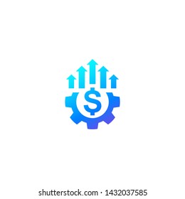 financial efficiency growth icon with arrows and gear