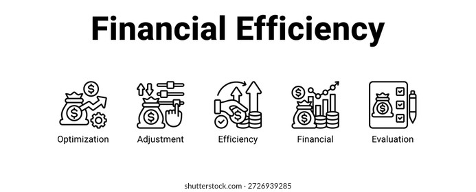 Financial Efficiency web banner icon vetor illustration concept (conceito de ilustração vetorial do ícone de eficiência financeira), com ícone de Otimização, Ajuste, Eficiência.