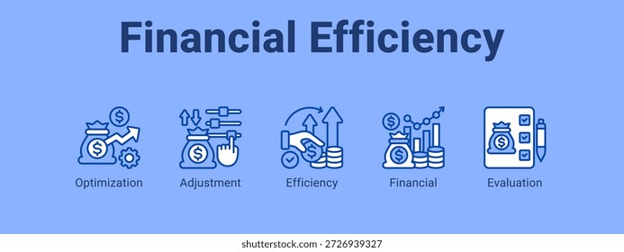 Financial Efficiency web banner icon vetor illustration concept (conceito de ilustração vetorial do ícone de eficiência financeira), com ícone de Otimização, Ajuste, Eficiência.