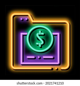 Vector de señal de luz de neón de la carpeta electrónica de la computadora financiera. Icono brillante ilustración de símbolo transparente