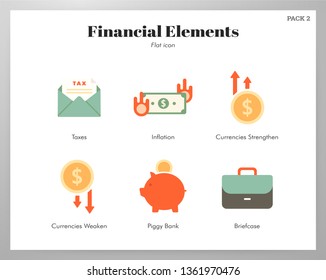 Financial elements illustrations in flat color design