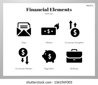 Financial elements illustrations in solid color design