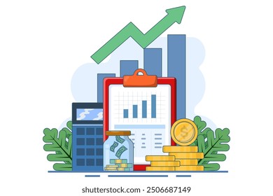 financial empowerment concept. Financial education abstract vector illustration set. Budgeting skills, investment knowledge metaphor. Flat vector illustration on background.