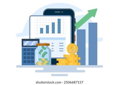 financial empowerment concept. Financial education abstract vector illustration set. Budgeting skills, investment knowledge metaphor. Flat vector illustration on background.