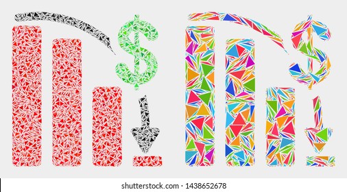 Financial epic fail chart mosaic icon of triangle items which have various sizes and shapes and colors. Geometric abstract vector design concept of financial epic fail chart.