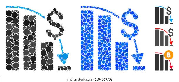 Financial epic fail composition of filled circles in various sizes and color hues, based on financial epic fail icon. Vector filled circles are composed into blue collage.