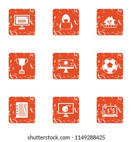 Financial error icons set. Grunge set of 9 financial error vector icons for web isolated on white background