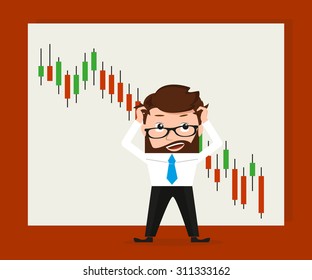 Financial exchange binary option of online trading in the market conceptual illustration of stressed broker and global black day