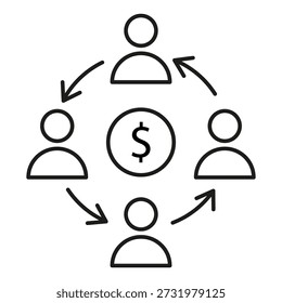 Finanzwechselzyklus. Dollarflussnetz. Teamgeld, Vektor. Wirtschaft für Geschäftsleute.