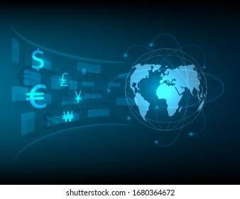 Financial exchanges and transfers of world currencies and stock markets