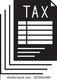 Diseño de iconos de glifo de vectores de documentos de gastos financieros, cargos financieros obligatorios y símbolo de impuestos sobre fondo blanco, signo de impuestos, concepto de factura de impuestos
