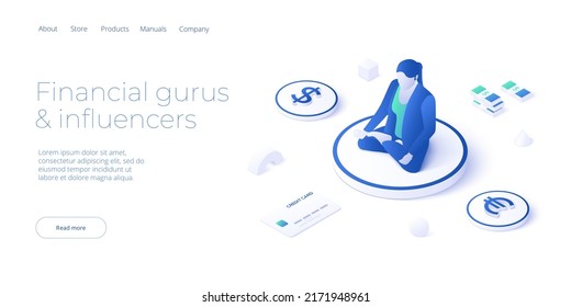 Financial expert meditating on money. Salary or currency concept. Credit manager doing meditation or yoga over business balance. Web banner layout