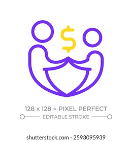 Financial family support pixel perfect two color line icon. Economic stability, sustainability. Money budget. Bicolor outline symbol. Duotone linear pictogram. Isolated illustration. Editable stroke