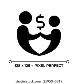 Financial family support pixel perfect black glyph icon. Economic stability, sustainability. Money budget, fund. Silhouette symbol on white space. Solid pictogram. Vector isolated illustration