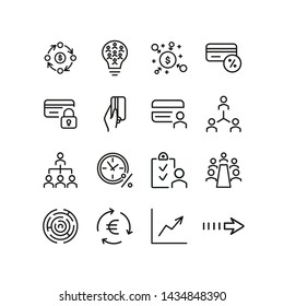 Financial flow icons. Set of line icons. Credit card payment, corporate structure, crowdsourcing. Finance concept. Vector illustration can be used for topics like finance, business, banking
