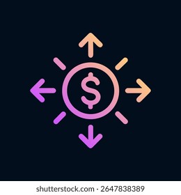 Financial flows depicted with dollar sign. Icon symbol illustration