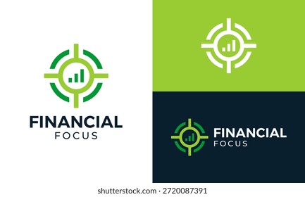 Illustration für Logo-Design mit finanziellem Fokus. Zielkonzept, Vektordesign mit dem Symbol für Finanzinvestitionsdiagramm