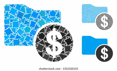 Financial folder mosaic of trembly items in different sizes and color hues, based on financial folder icon. Vector unequal items are united into collage.