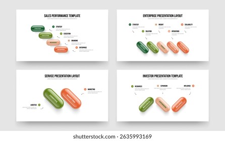 Financial Forecast 4 5 2 3 Element Infographic Slideshow Template Collection. Enterprise Insight Four Five Two Three Option Diagram Presentation Layout Vector Illustration Set.
